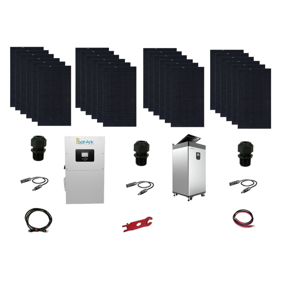 Hybrid Off-Grid / Grid-Tie Power Kit with Sol-Ark 15k-2P, 10,080 watts of PV and 18.5 kWh of Fortress Power Battery Storage